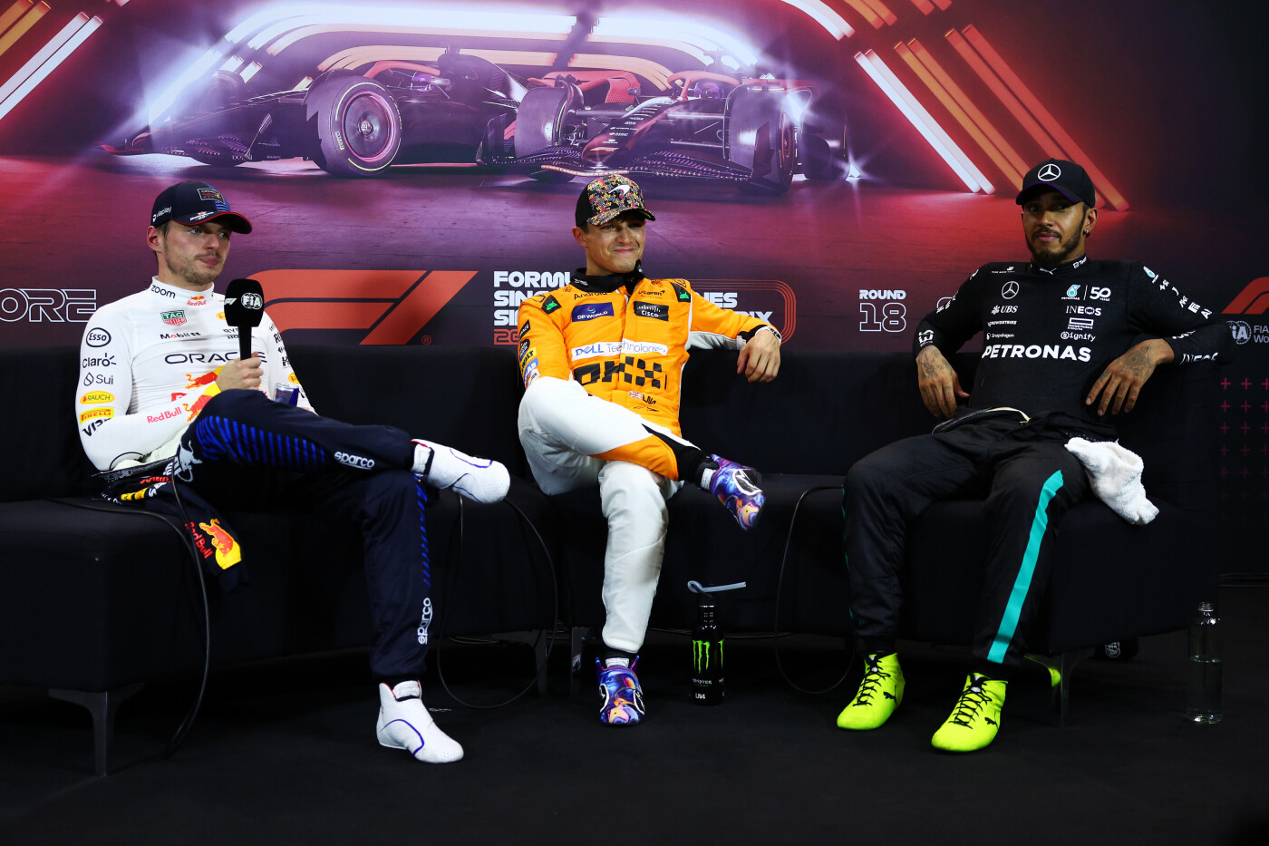 Max Verstappen, Lando Norris, Lewis Hamilton, persconferentie na kwalificatie Singapore 2024