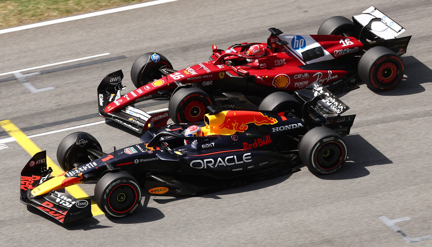 Max Verstappen en Charles Leclerc - GP Spanje 2025