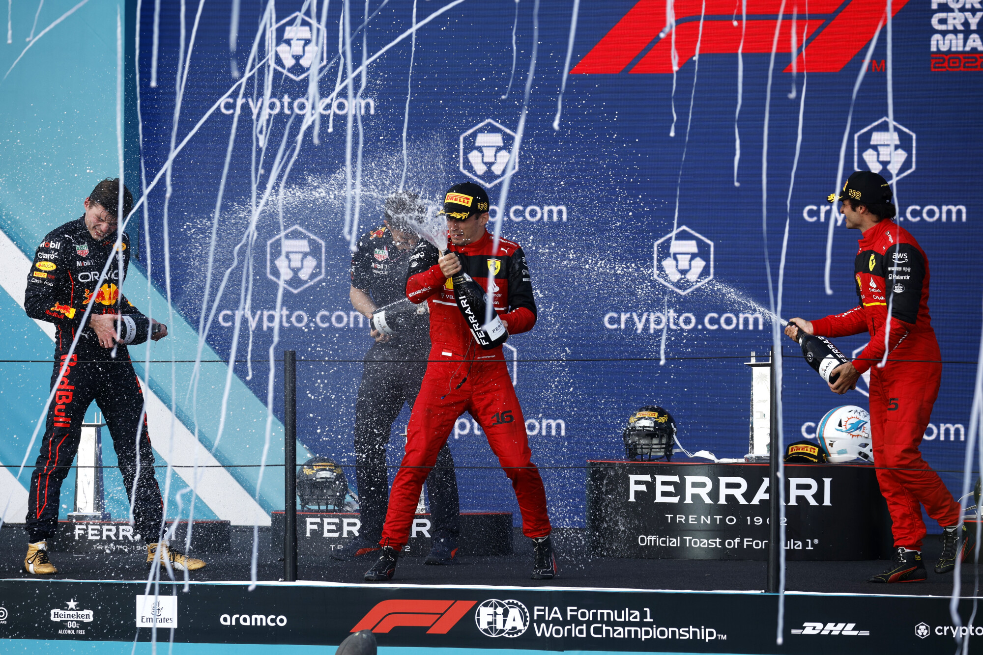 Verstappen, Leclerc, Sainz podium Miami 2022
