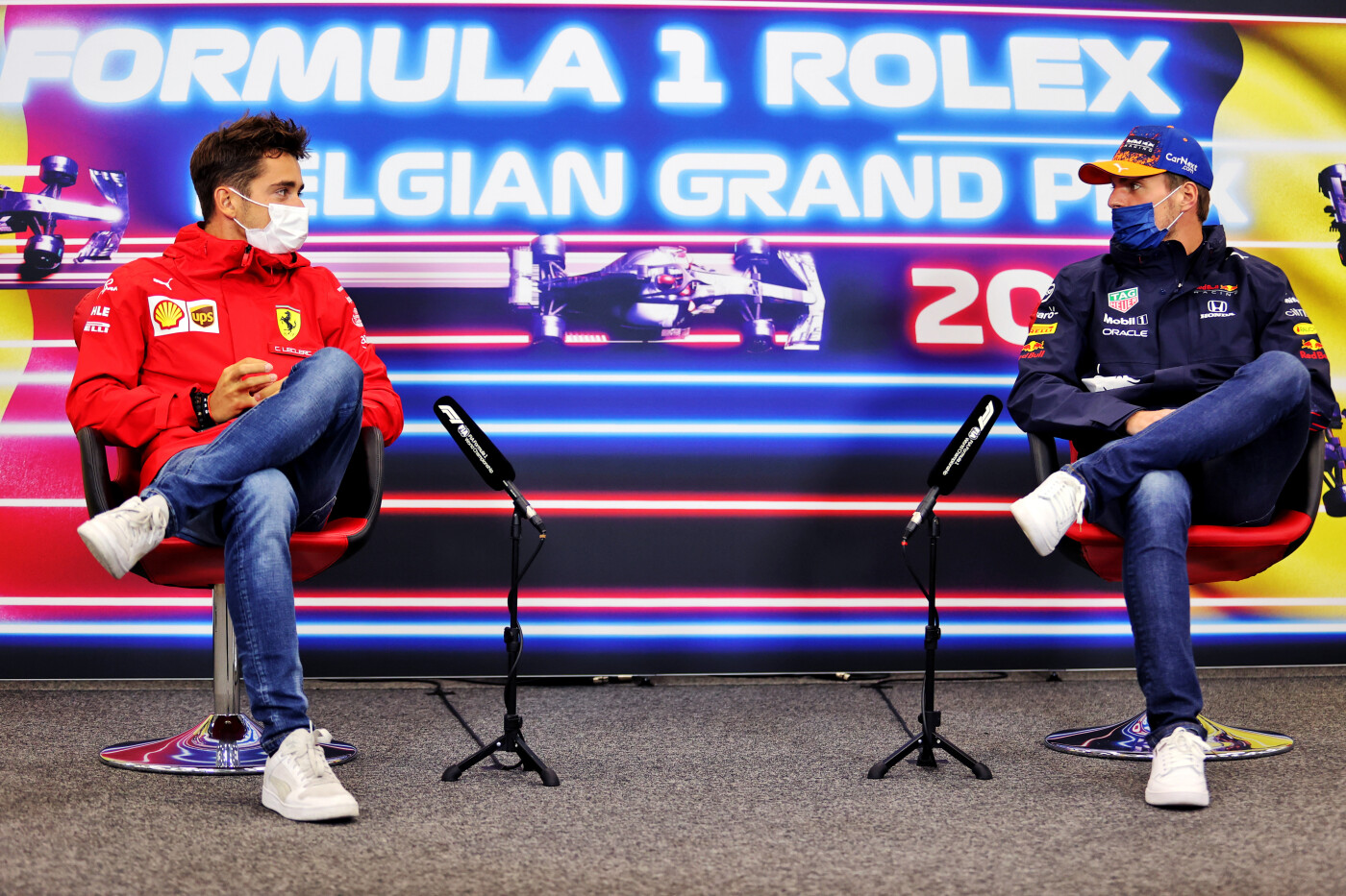 Charles Leclerc en Max Verstappen persconferentie Grand Prix België 2021