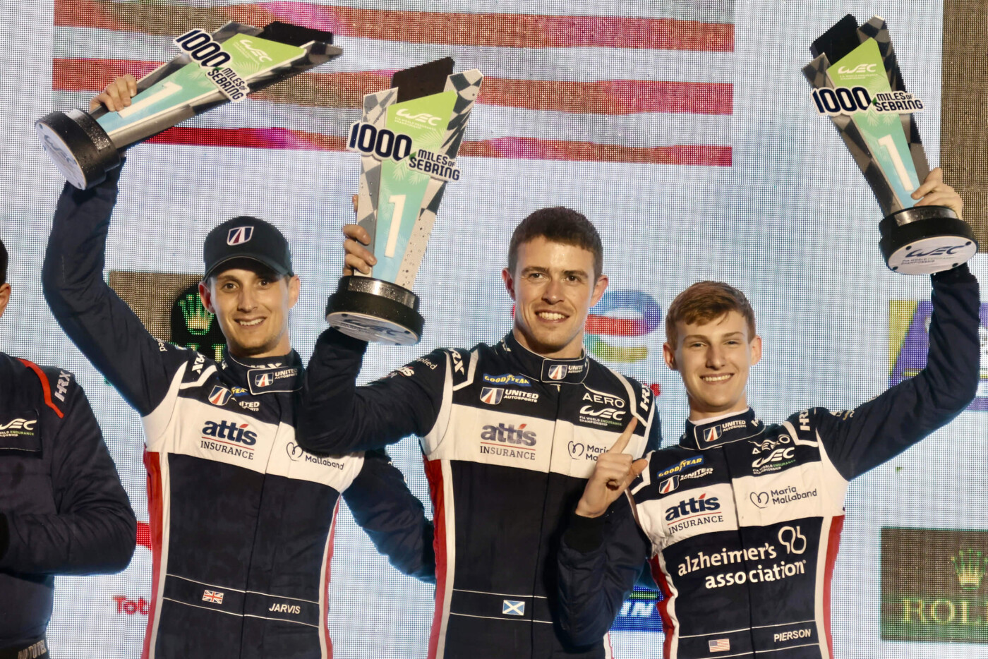 United Autosports - podium Sebring 1000 mijl - Josh Pierson - Alexander Lynn - Oliver Jarvis